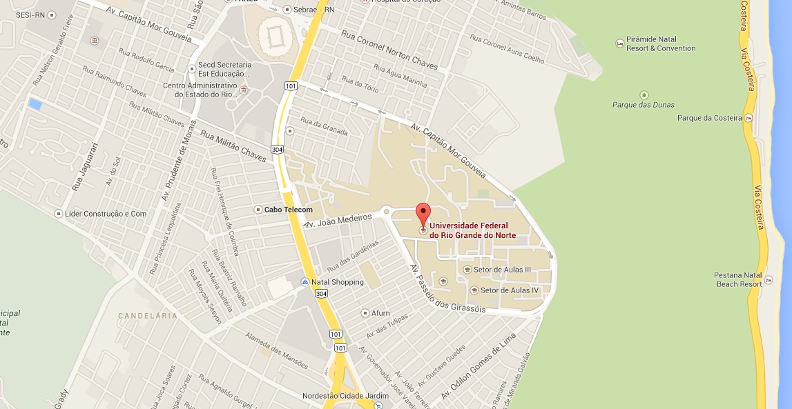Mapa de localização do Campus Central da UFRN em Natal/RN